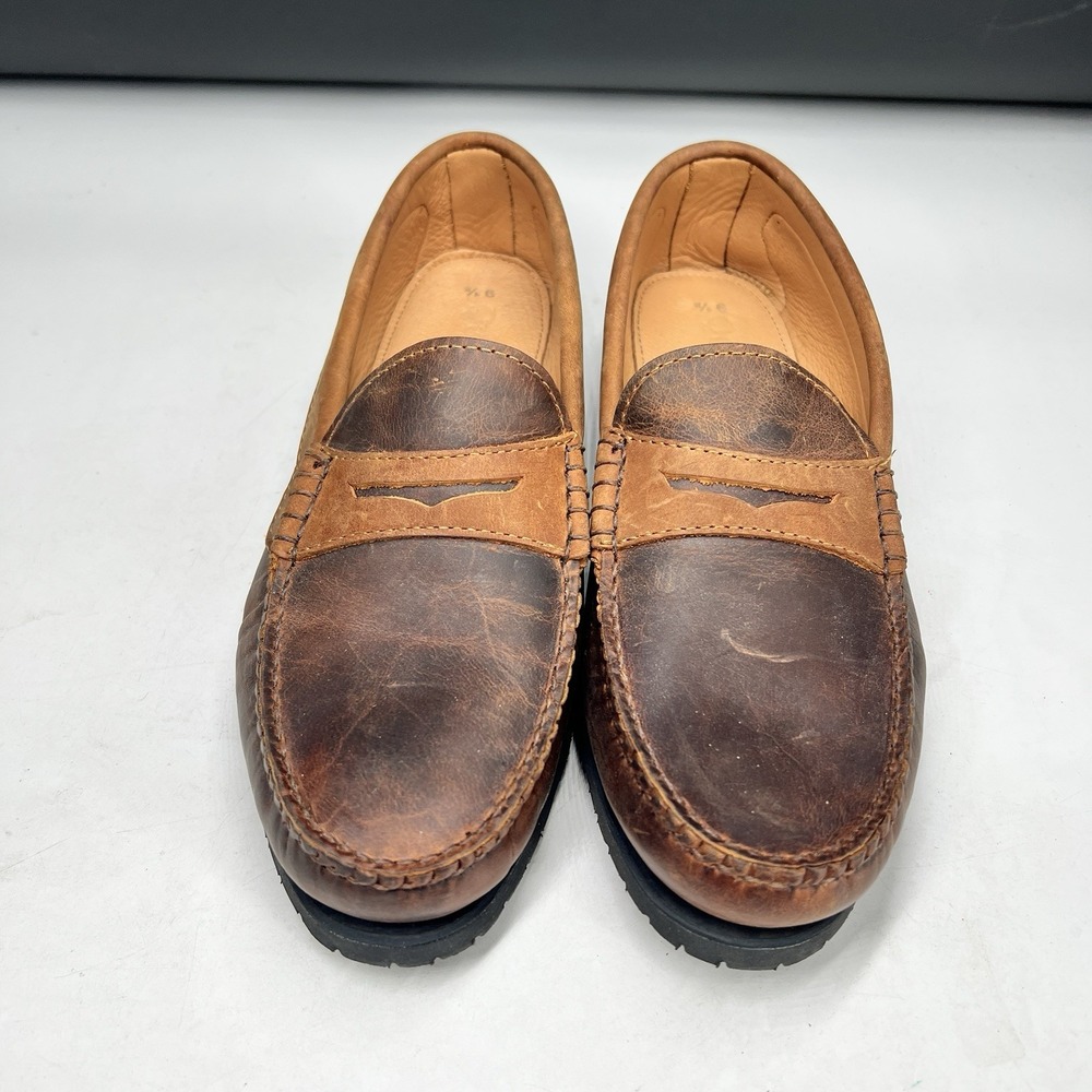 Quoddy Mens Brown Penny Loafers Leather, Vibram bottoms Size 9.5 Made In USA New
